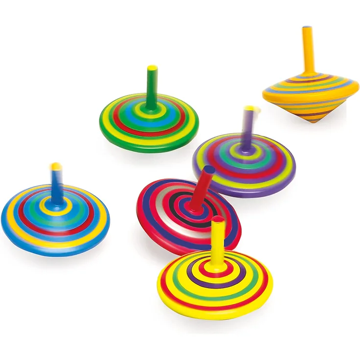 small foot 1730 Kreisel aus Holz, sechs Stück mit bunten Bemalungen und Mustern, Farbeffekt beim Drehen, ab 3 Jahren