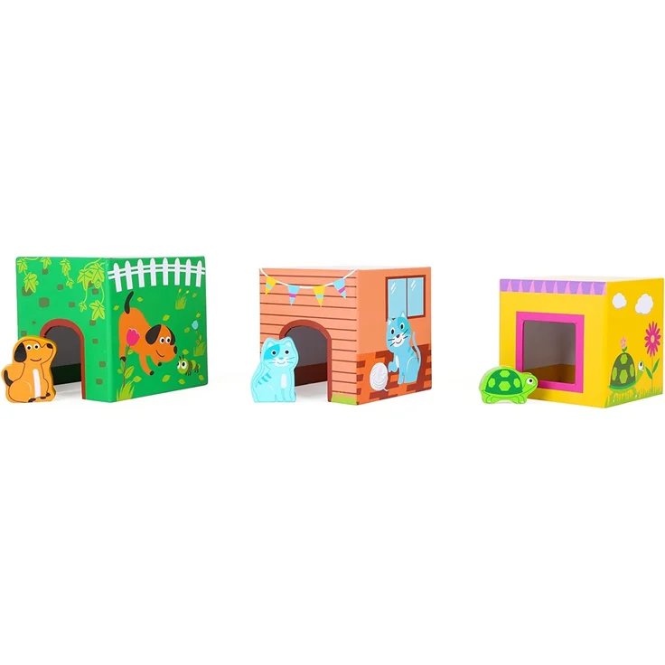 small foot 10044 Bunte Stapelwürfel "Haustiere" aus Pappe, Motorikspielzeug mit 6 Haustieren aus Holz, ab 12 Monate – Bild 3