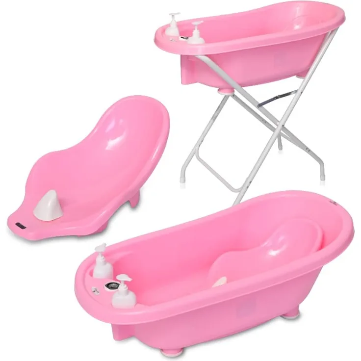 Lorelli Babybadewannen-Set Babybadewanne 88 cm Badesitz Badewannenständer Ablauf rosa