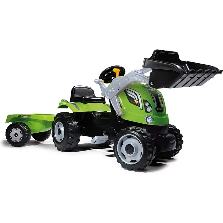 Smoby Traktor Farmer XL Loader, Trettraktor mit Anhänger, Trailer verfügt über Tragkraft von bis zu 25 kg, Schaufel bis zu 3 kg belastbar, Traktor für Kinder ab 3 Jahren, Grün