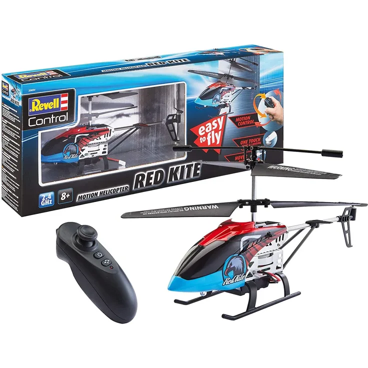 Revell 23834 RC Hubschrauber Motion Heli Red Kite, 2.4GHz, Steuerung über Bewegung, Akku, LED-Beleuchtung Auto, rot, One Size