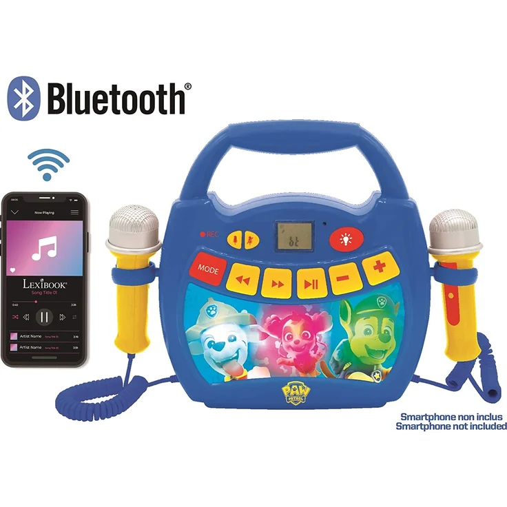 Lexibook MP320PAZ Paw Patrol-Tragbarer digitaler Karaoke-Player für Kinder-Mikrofone, Lichteffekte, Bluetooth, Aufnahme-und Sprachwechslerfunktionen, wiederaufladbarer Akku, Blau/Rot – Bild 6