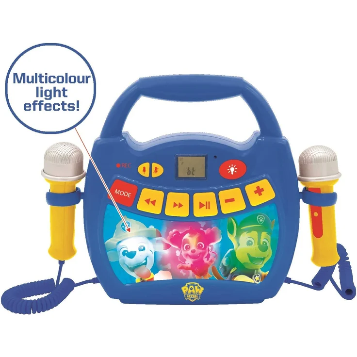 Lexibook MP320PAZ Paw Patrol-Tragbarer digitaler Karaoke-Player für Kinder-Mikrofone, Lichteffekte, Bluetooth, Aufnahme-und Sprachwechslerfunktionen, wiederaufladbarer Akku, Blau/Rot – Bild 3