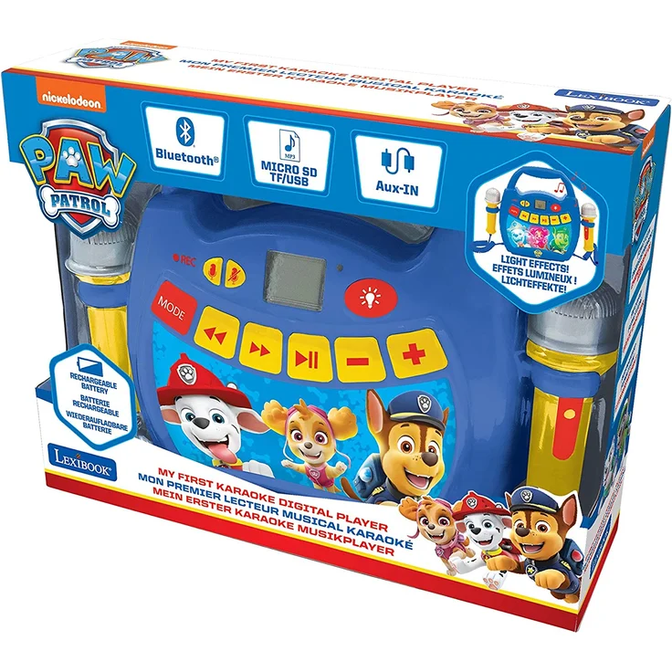 Lexibook MP320PAZ Paw Patrol-Tragbarer digitaler Karaoke-Player für Kinder-Mikrofone, Lichteffekte, Bluetooth, Aufnahme-und Sprachwechslerfunktionen, wiederaufladbarer Akku, Blau/Rot – Bild 8