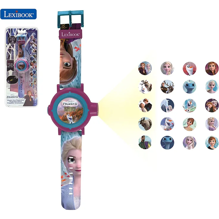 Frozen 2 - Die Eiskönigin 2 Einstellbare Digitale Projektionsuhr - 20 Bilder von ELSA, Anna und Olaf - für Kinder / Mädchen - Blau und Lila - DMW050FZ_50