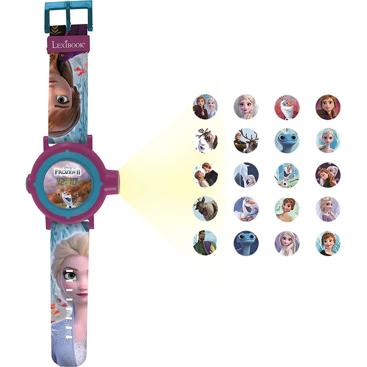 Frozen 2 - Die Eiskönigin 2 Einstellbare Digitale Projektionsuhr - 20 Bilder von ELSA, Anna und Olaf - für Kinder / Mädchen - Blau und Lila - DMW050FZ_50 – Bild 3