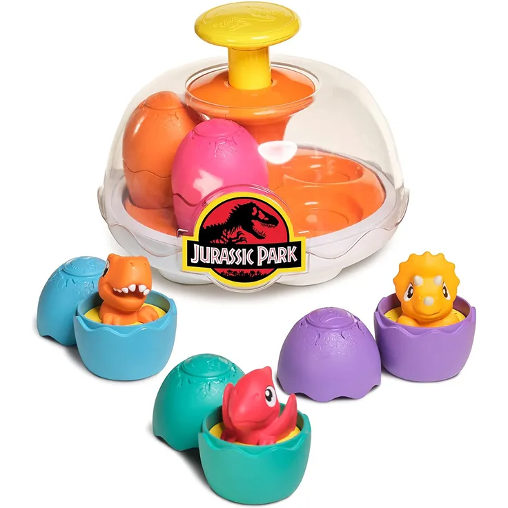 Toomies E73252 Tomy World Dino Eier Kreisel, Baby, Formensortierspiel, Dinosaurier Kinder, Jurassic Park Spielzeug, Lernspielzeug mit Farben & Geräuschen, geeignet ab 1 Jahr, Mehrfarbig
