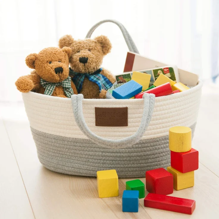 Baby Wickel-Organizer; Windelkorb Babykorb Wickel-Tasche für Windeln & Wickel-Utensilien, tragbare Einkaufstasche Shopper Windel Aufbewahrungskorb aus 100% Baumwoll-Leinen – Bild 2