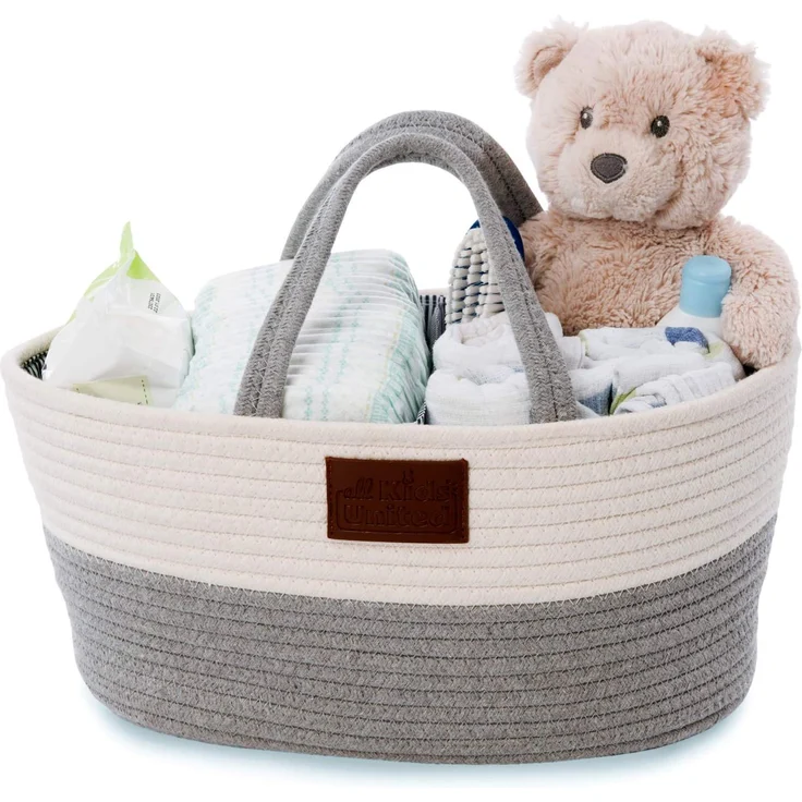 Baby Wickel-Organizer; Windelkorb Babykorb Wickel-Tasche für Windeln & Wickel-Utensilien, tragbare Einkaufstasche Shopper Windel Aufbewahrungskorb aus 100% Baumwoll-Leinen – Bild 9