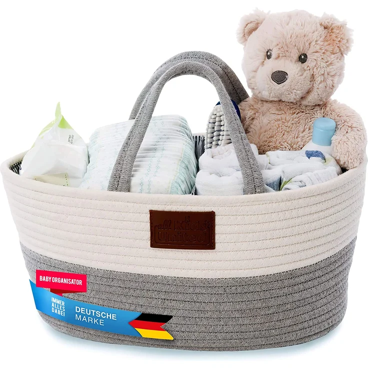 Baby Wickel-Organizer; Windelkorb Babykorb Wickel-Tasche für Windeln & Wickel-Utensilien, tragbare Einkaufstasche Shopper Windel Aufbewahrungskorb aus 100% Baumwoll-Leinen – Bild 1