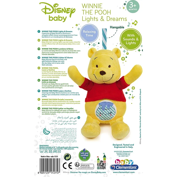 Clementoni 17275 Disney Baby – Winnie Puuh Leucht-Plüsch, Kuscheltier für Kleinkinder & Säuglinge, Stofftier mit Licht und Musik, Einschlafhilfe für Kinder – Bild 3