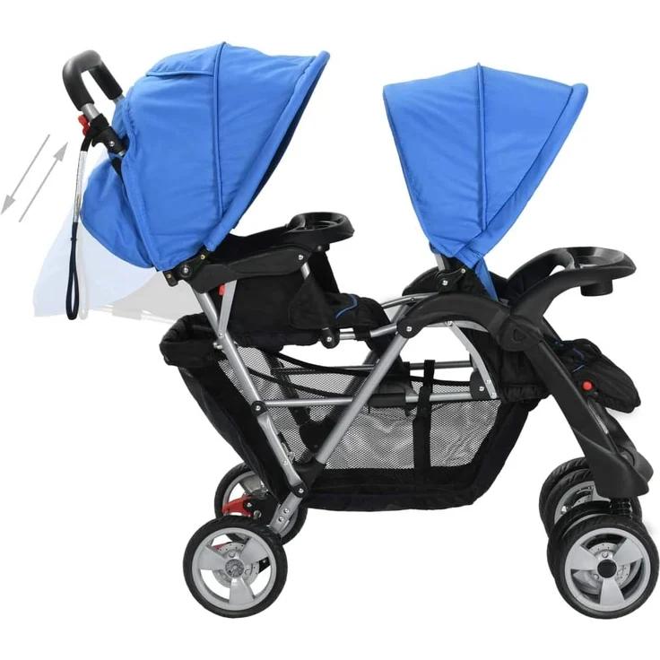 vidaXL Geschwisterwagen Stahl Zwillingswagen Kinderwagen Buggy Zwillingsbuggy – Bild 5