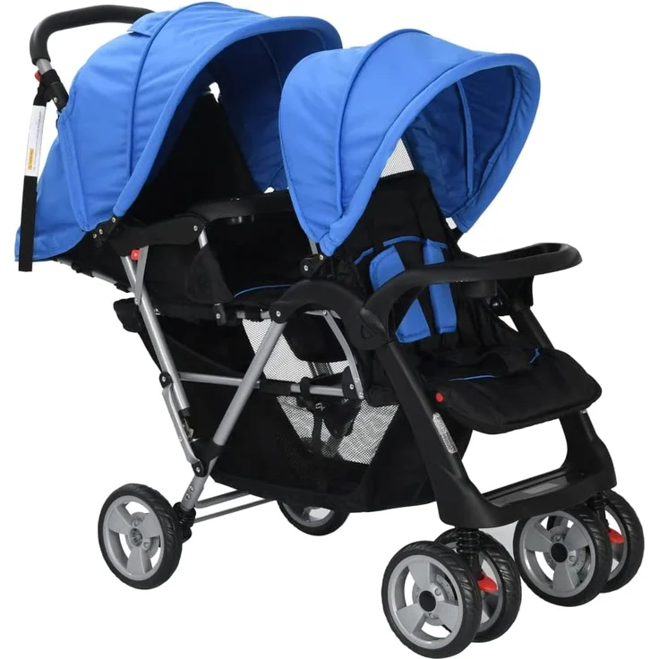 vidaXL Geschwisterwagen Stahl Zwillingswagen Kinderwagen Buggy Zwillingsbuggy – Bild 2