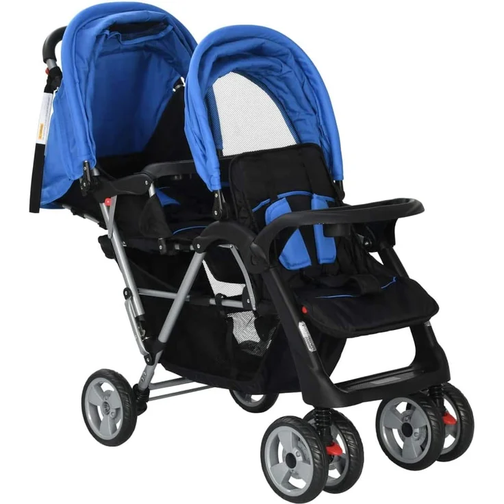 vidaXL Geschwisterwagen Stahl Zwillingswagen Kinderwagen Buggy Zwillingsbuggy – Bild 3