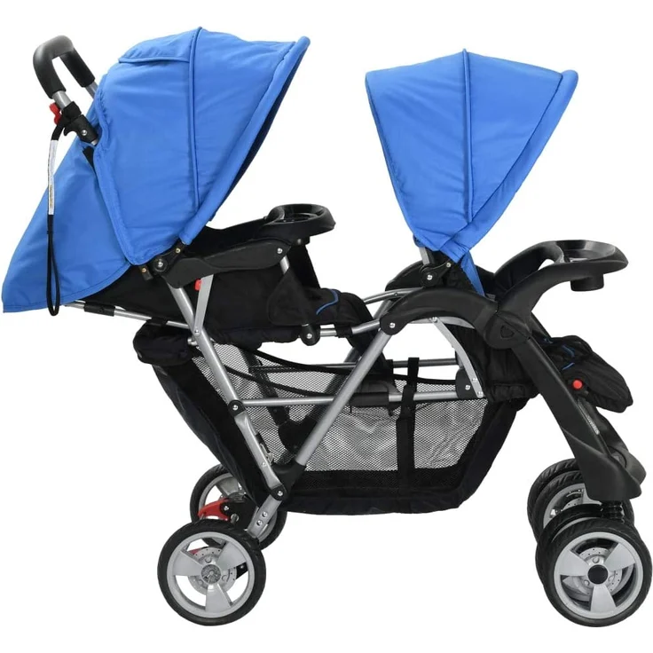 vidaXL Geschwisterwagen Stahl Zwillingswagen Kinderwagen Buggy Zwillingsbuggy – Bild 4
