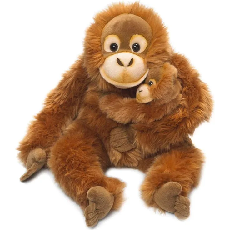 WWF WWF16112 Plüsch Orang-Utan Mutter mit Baby, realistisch gestaltetes Plüschtier, ca. 25 cm groß und wunderbar weich, braun