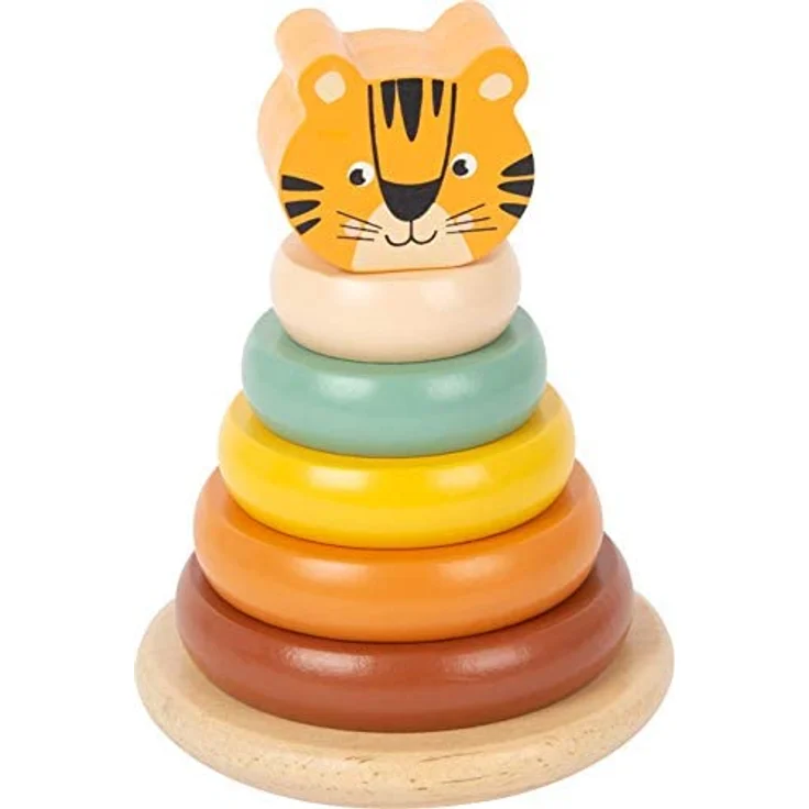 Small Foot 11706 Stapelturm Tiger Safari, 7-teiliges Steckspiel mit 5 farbigen Holzringen, ab 12 Monaten Toys – Bild 2