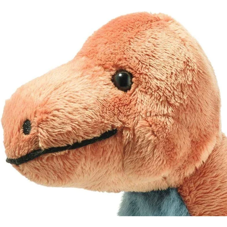 Steiff 087837 Original Plüschtier Bronko Brontosaurus, Soft Cuddly Friends Kuscheltier ca. 28 cm, Markenplüsch mit Knopf im Ohr, Schmusefreund für Babys von Geburt an, Dunkelorange und Petrol – Bild 2