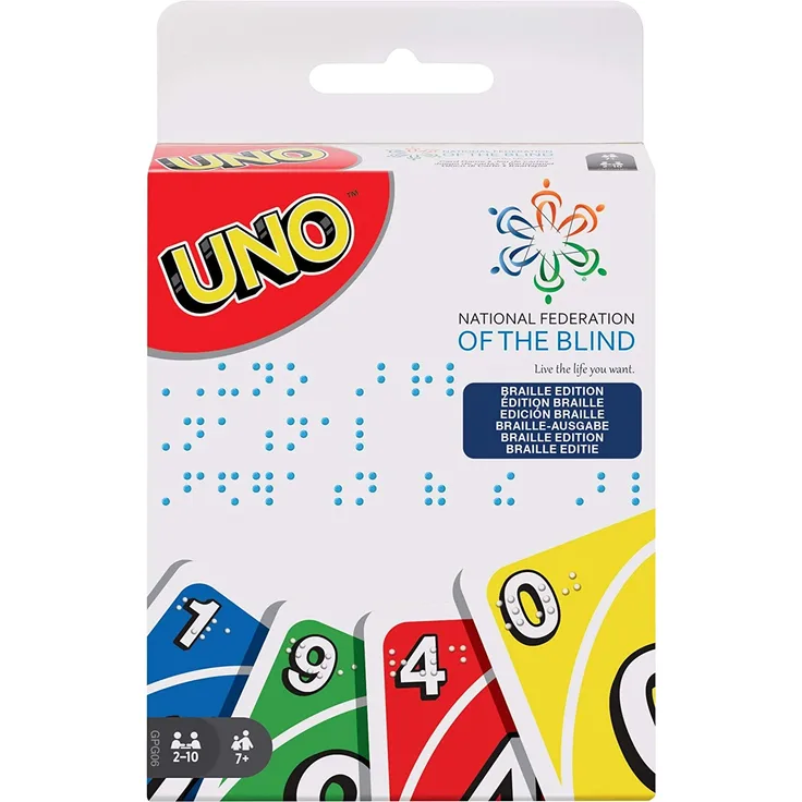 Mattel Games GPG06 - UNO Braille Kartenspiel und Gesellschaftspiel, Kartenspiele für die ganze Familie, für Blinde und sehbehinderte Personen, ab 7 Jahren