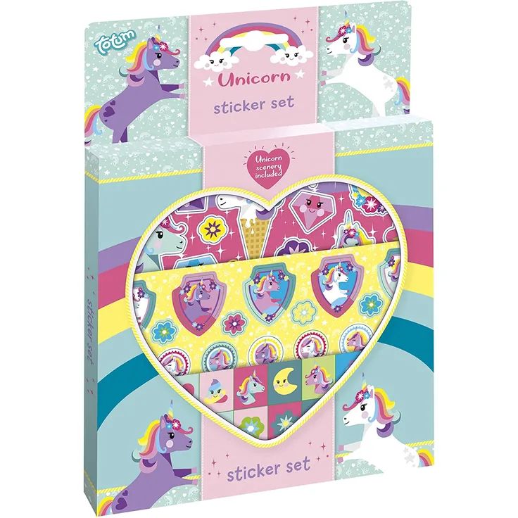 Totum Unicorn Sticker-Set: Gestalte Deine eigene zauberhafte Einhornwelt mit verschiedenen Motiven wie Einhörnern, Diamanten und Regenbögen