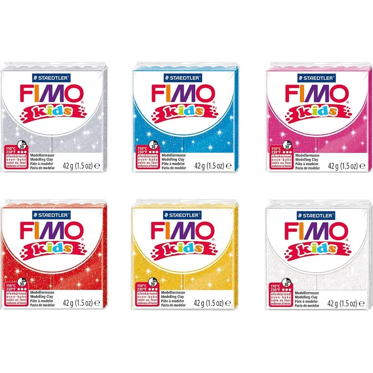 Staedtler 8030 AMZ 07 - Fimo Kids Glitter Modelliermasse, 6 Blöcke, 42 g, Glitzer