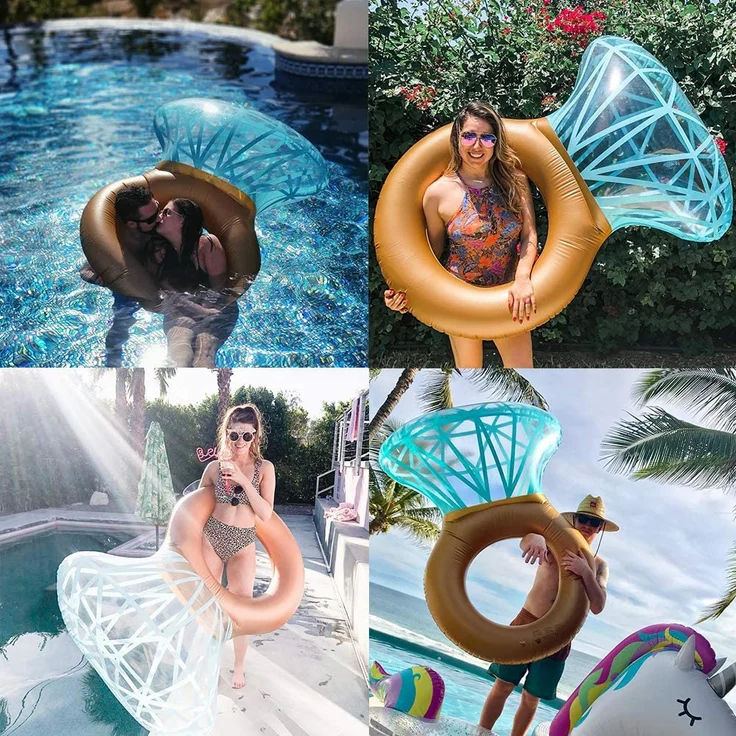 Aufblasbare Pool Luftmatratze, Poolparty Diamant Schwimmring und Herbewegung mit Doppel Schnellventilen, Fotografie Requisiten, Aufblasbare Pool Lounger Spielzeug für Erwachsene 55 X 47,2 X 15,7" – Bild 7