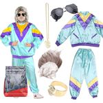 TK Gruppe Timo Klingler 6 in 1 Vokuhila Set 80er Outfit Kostüm mit Unisex Trainingsanzug, Assi Perücke, Goldkette, Brille - für Fasching & Karneval - Preisvergleich