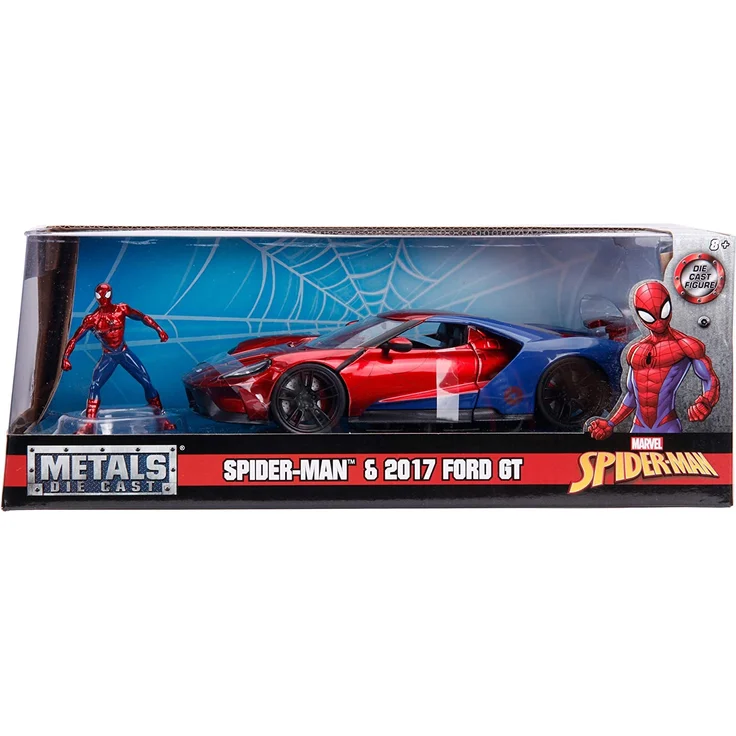 Jada Toys 253225002 'Marvel Spider-Man 2017 Ford GT 1:24', ab 8 Jahren, Spielzeugauto, öffnende Türen, Kofferraum & Motorhaube, inkl. Spiderman Figur, 1:24, rot – Bild 8