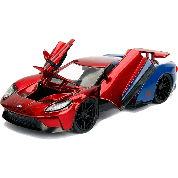 Jada Toys 253225002 'Marvel Spider-Man 2017 Ford GT 1:24', ab 8 Jahren, Spielzeugauto, öffnende Türen, Kofferraum & Motorhaube, inkl. Spiderman Figur, 1:24, rot – Bild 5