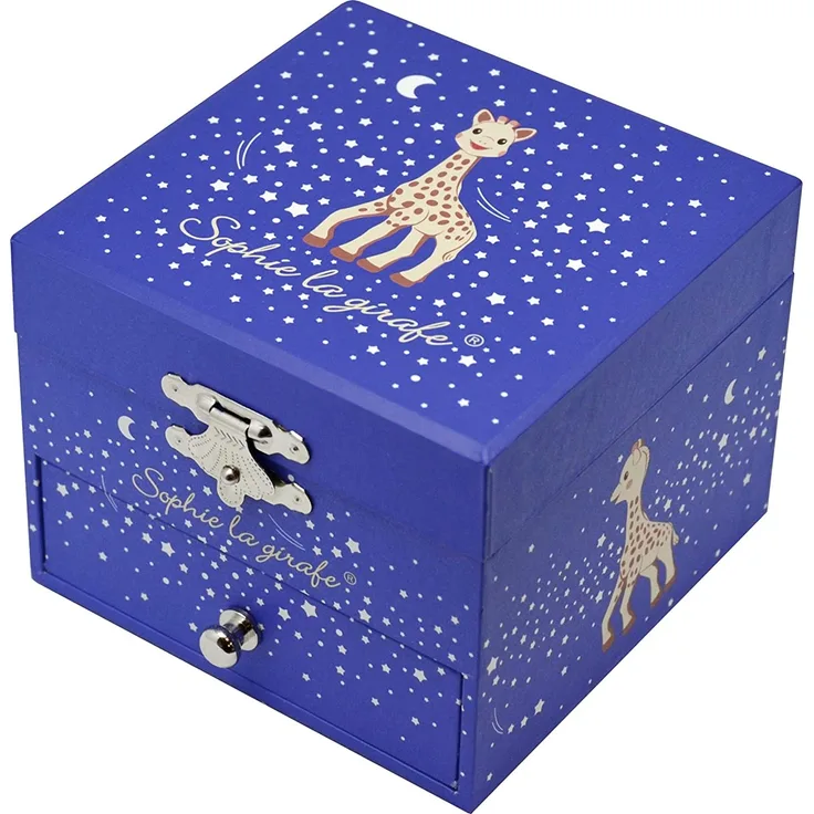 Trousselier - Sophie Die Giraffe - Schatztruhe & Musikschmuckdose - Spieluhr - Ideal für Kinder - Phosphoreszierend - Leuchtet im Dunkeln - Musik La Valse d'Amélie Poulain - Farbe dunkelblau