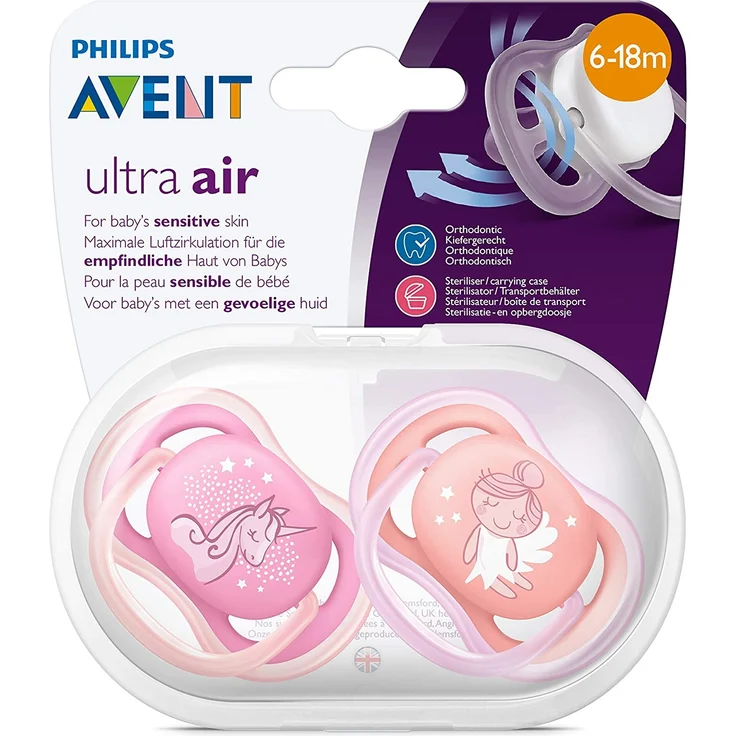 Philips Avent ultra air Schnuller 6-18 Monate SCF345/22, Doppelpack, Mädchen, Einhorn/Engel – Bild 7