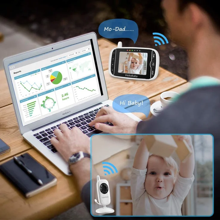 HelloBaby Babyphone mit Kamera HB32 3. 2" Digital Funk TFT LCD Drahtloser Video baby Monitor mit Digitalkamera, Nachtsicht-Temperaturüberwachung u. 2 Weise Talkback System Weiß – Bild 7