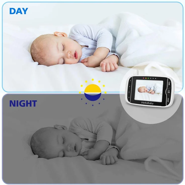 HelloBaby Babyphone mit Kamera HB32 3. 2" Digital Funk TFT LCD Drahtloser Video baby Monitor mit Digitalkamera, Nachtsicht-Temperaturüberwachung u. 2 Weise Talkback System Weiß – Bild 4