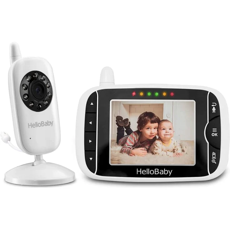 HelloBaby Babyphone mit Kamera HB32 3. 2" Digital Funk TFT LCD Drahtloser Video baby Monitor mit Digitalkamera, Nachtsicht-Temperaturüberwachung u. 2 Weise Talkback System Weiß – Bild 1