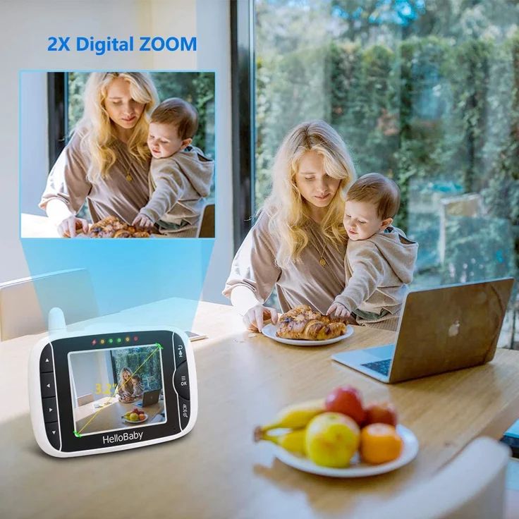 HelloBaby Babyphone mit Kamera HB32 3. 2" Digital Funk TFT LCD Drahtloser Video baby Monitor mit Digitalkamera, Nachtsicht-Temperaturüberwachung u. 2 Weise Talkback System Weiß – Bild 6