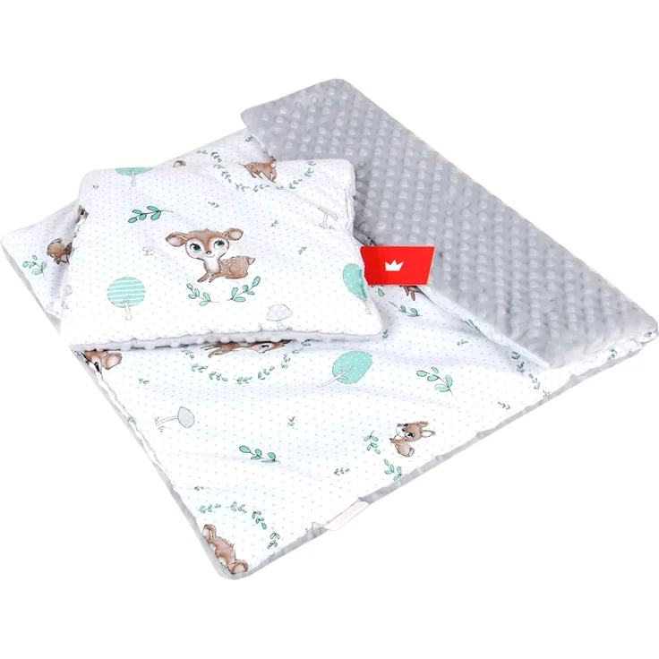 BABYLUX Babydecke MINKY PLÜSCH Kinderwagen 75x60cm MP120B. Wald Reh + Grau – Bild 2