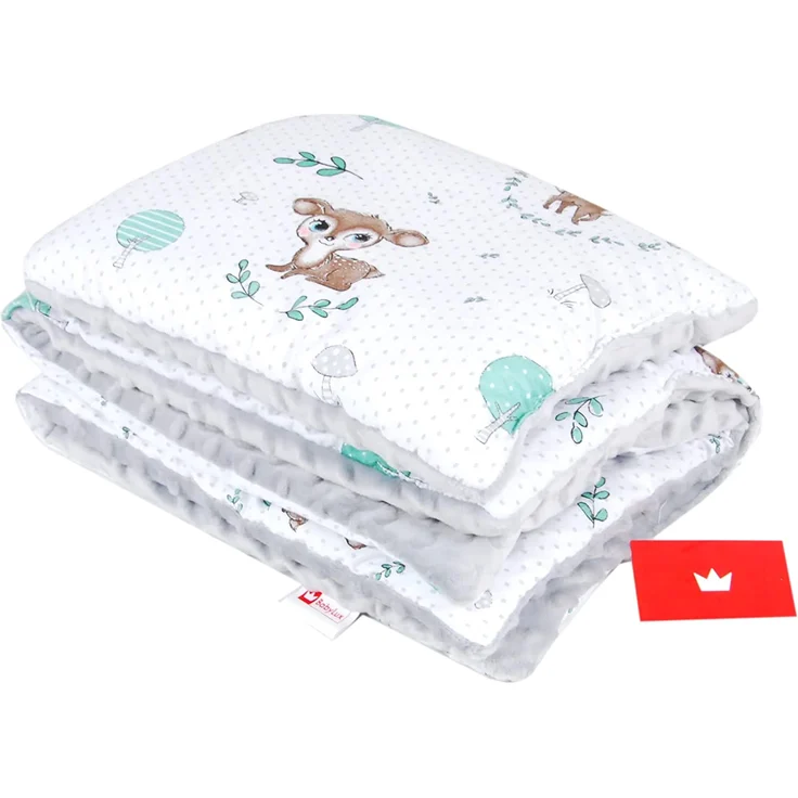BABYLUX Babydecke MINKY PLÜSCH Kinderwagen 75x60cm MP120B. Wald Reh + Grau – Bild 3