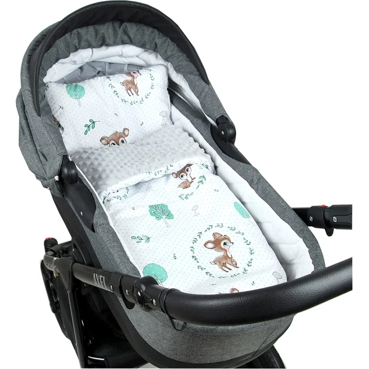 BABYLUX Babydecke MINKY PLÜSCH Kinderwagen 75x60cm MP120B. Wald Reh + Grau