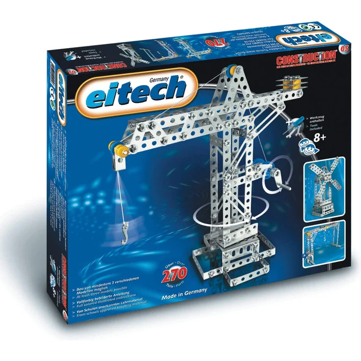 Eitech C05 5 00005-Metallbaukasten-Kran/Hebebrücke/Windmühle Set, 270-teilig – Bild 1