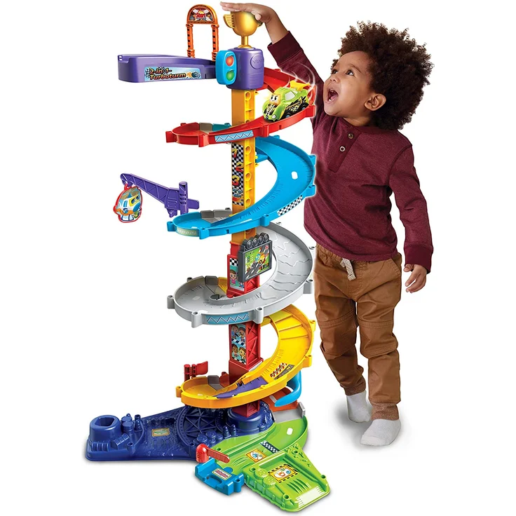VTech Tut Tut Baby Flitzer - 2-in-1 Turboturm – Großes Turm-Spielset mit 2 Aufbaumöglichkeiten, Turborenner, Weichen, Falltür u. v. m. – Für Kinder von 1-5 Jahren – Bild 3