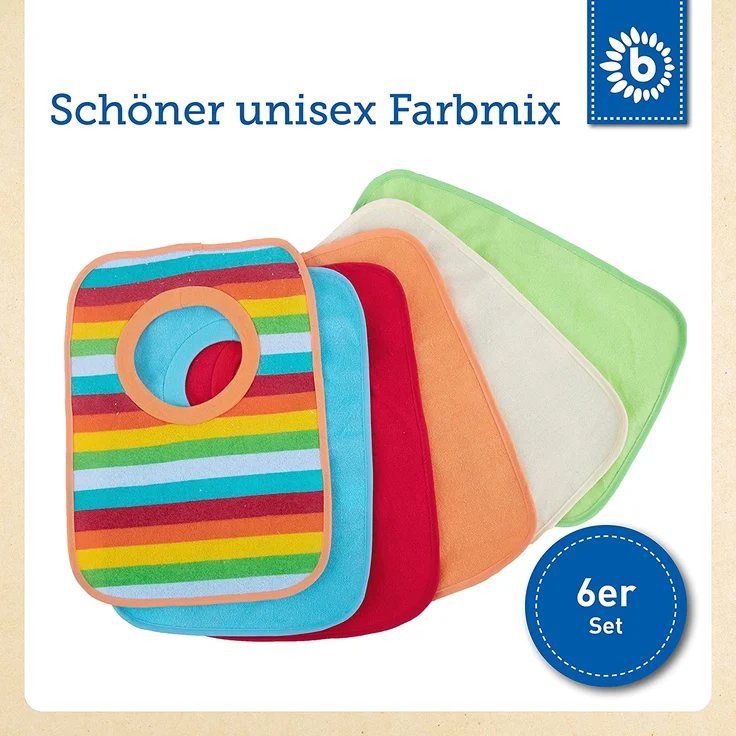 Bieco Baby Schlupf Lätzchen, 6er Pack mit Klettverschluss, Baumwolle, abwaschbar und wasserdicht Kinderlätzchen – Bild 6