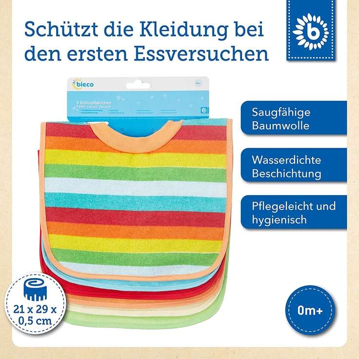 Bieco Baby Schlupf Lätzchen, 6er Pack mit Klettverschluss, Baumwolle, abwaschbar und wasserdicht Kinderlätzchen – Bild 2