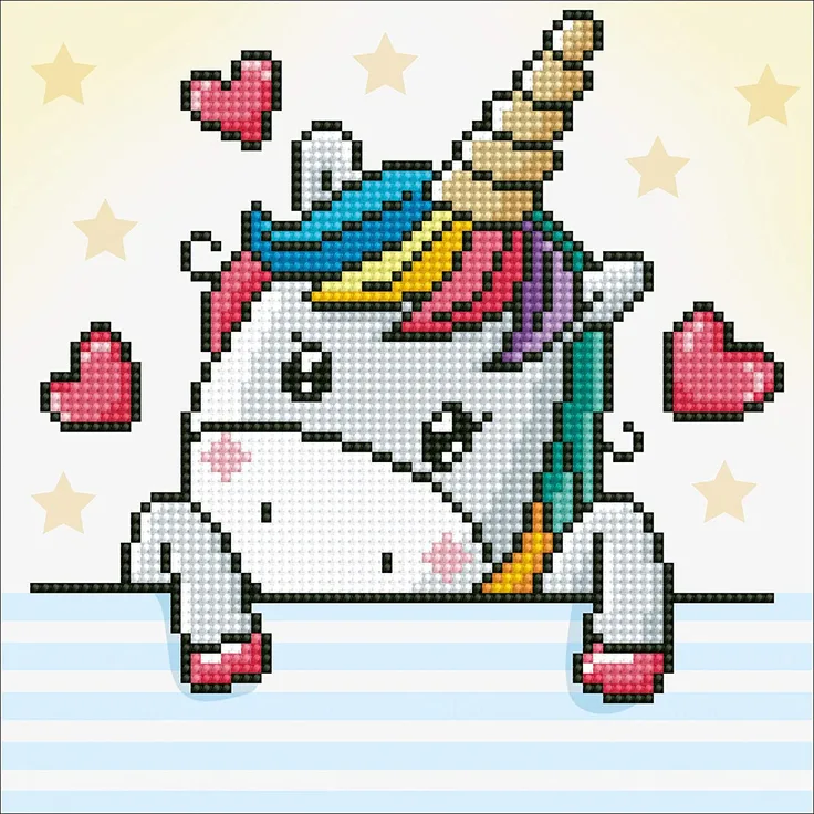Diamond Dotz DD3-025 U Baby Bild Verliebtes Einhorn, funkelndes Diamantbild zum Selbstgestalten, ca. 23 x 23 cm groß, Malen mit Diamanten, ideal für Anfänger, bunt