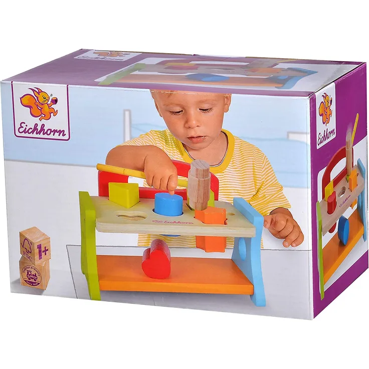 Eichhorn 100005090 - Klopfbank mit Hammer, 5x Klopfbausteine, 17x18x12cm, 7-tlg., FSC 100% Zertifiziertes Birkenholz