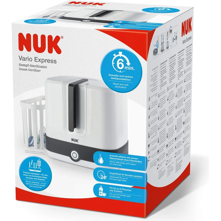 NUK Vario Express Dampf-Sterilisator 3-in-1 Modular für bis zu 6 Babyflaschen, Sauger & Zubehör oder Milchpumpe – Bild 7