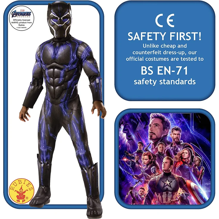 Rubie's Offizielles Luxuskostüm Black Panther, Avengers, Kampfanzug, Kindergröße L, 8-10 Jahre, Körpergröße 147 cm – Bild 3