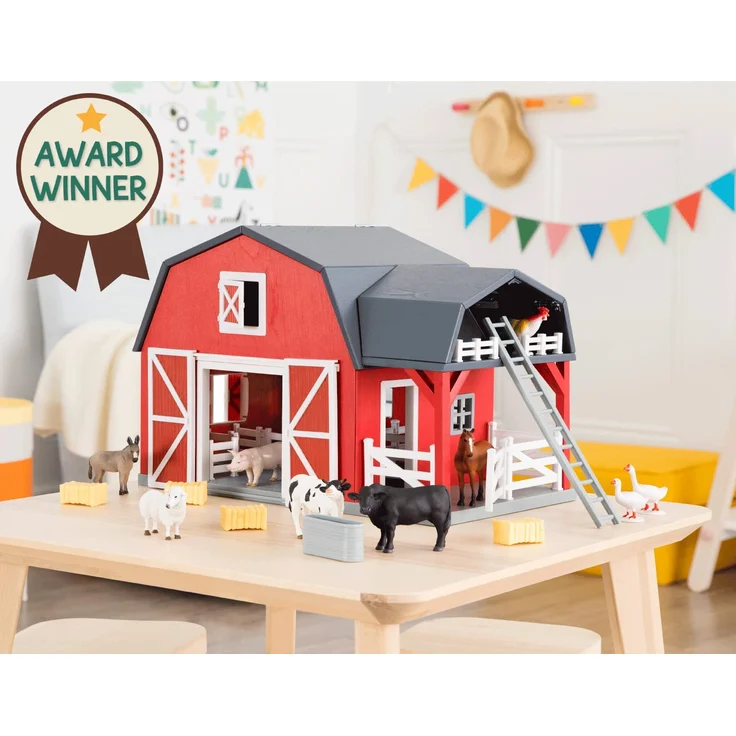 Terra Holzspielzeug Großer Pferdestall und Bauernhof aus Holz – Spielzeug Scheune mit Zubehör und Funktionen für Kinder ab 3 Jahren (20 Teile) – Bild 2