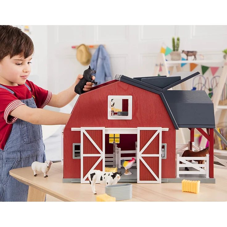 Terra Holzspielzeug Großer Pferdestall und Bauernhof aus Holz – Spielzeug Scheune mit Zubehör und Funktionen für Kinder ab 3 Jahren (20 Teile) – Bild 4