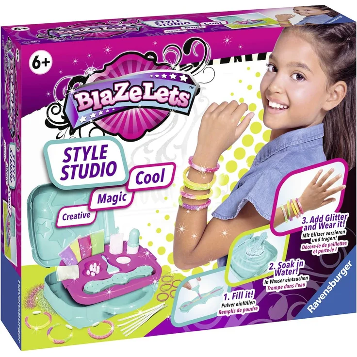 Ravensburger Blazelets Style Studio, Glitzer-Armbänder selber machen, Kreatives Bastelset für Mädchen ab 6 Jahren, stylische Freundschaftsarmbänder – Bild 1