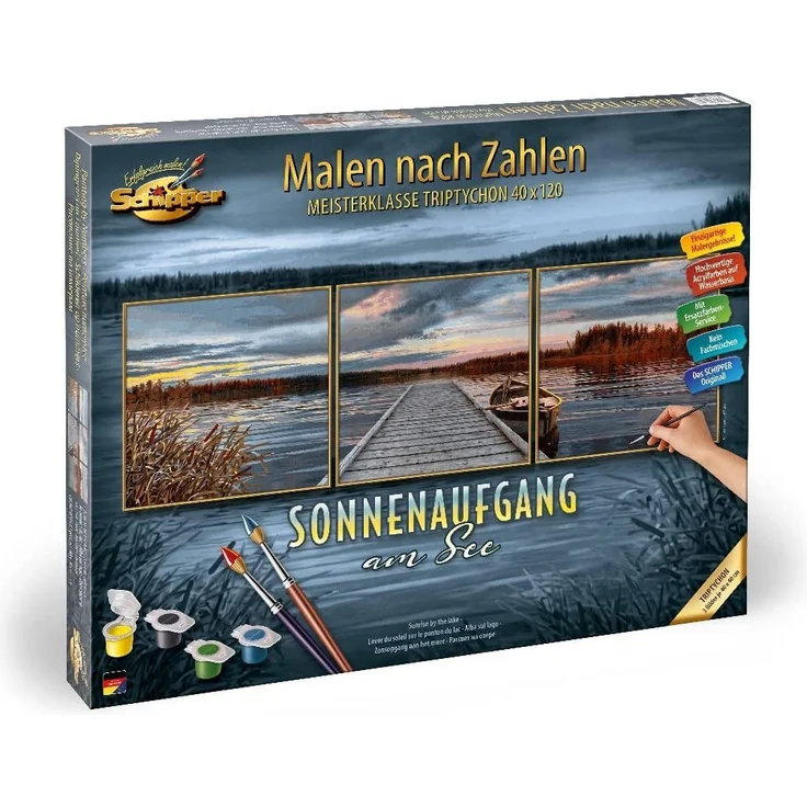 Schipper 609470754 Malen nach Zahlen, Sonnenaufgang am See - Bilder malen für Erwachsene, inklusive Pinsel und Acrylfarben, 120 x 40 cm – Bild 6